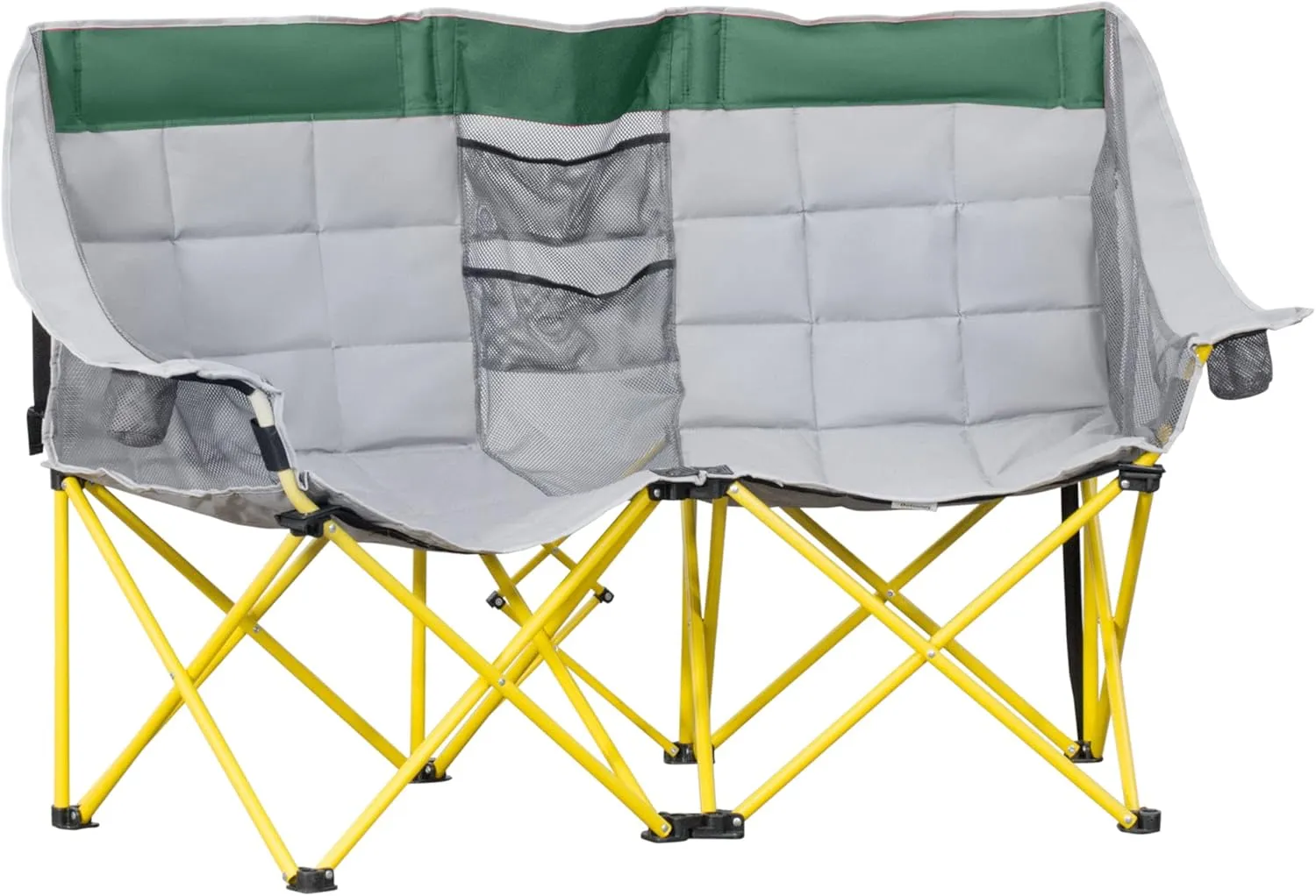 Outsunny Loveseat Style Camping Chair, Oversized Folding Lawn Chair with Carry Bag & Cup Holders, for Outdoor, Beach, Picnic, Hiking, Travel, Green & Gray