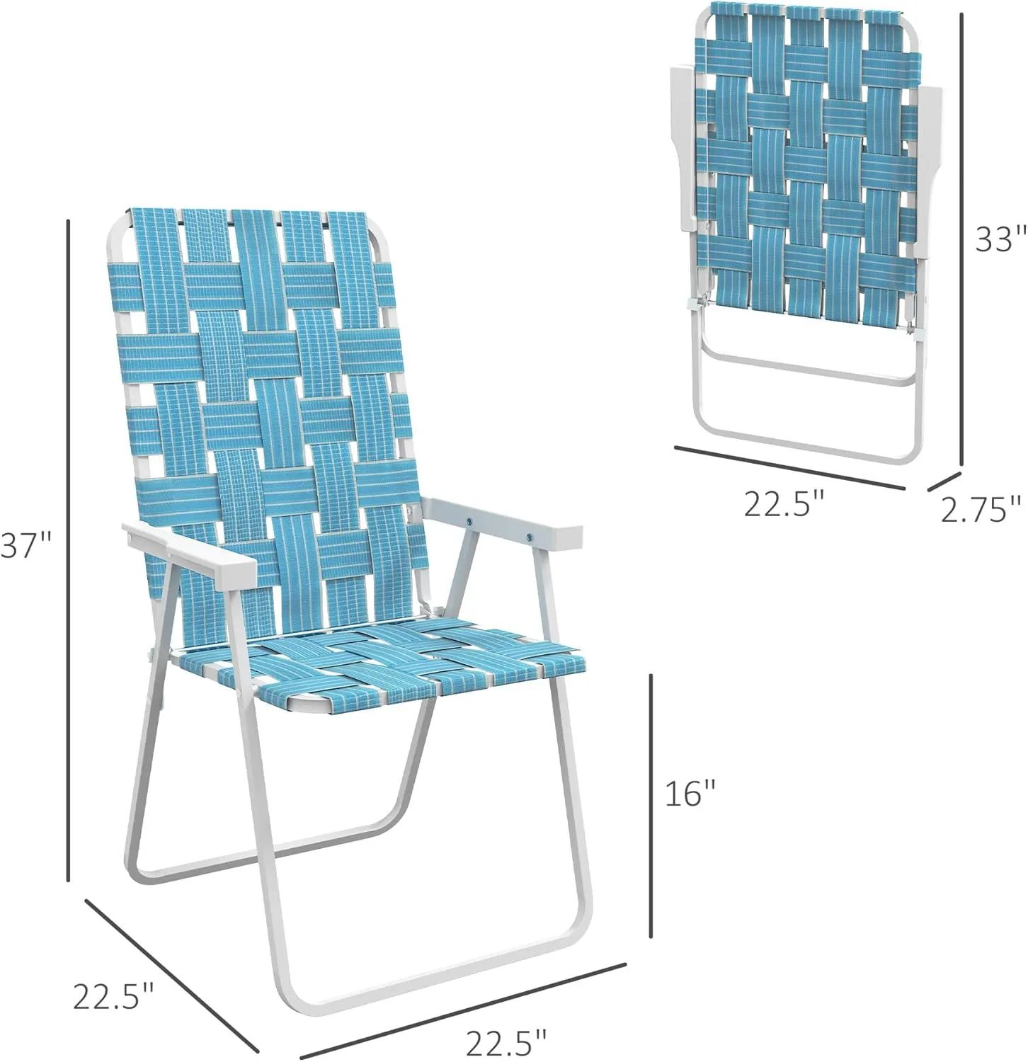 Outsunny Set of 4 Patio Folding Chairs, Classic Outdoor Camping Chairs, Portable Lawn Chair Set for Camping, Garden, Pool, Beach, Backyard with Armrests, Blue