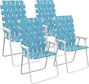 Outsunny Set of 4 Patio Folding Chairs, Classic Outdoor Camping Chairs, Portable Lawn Chair Set for Camping, Garden, Pool, Beach, Backyard with Armrests, Blue