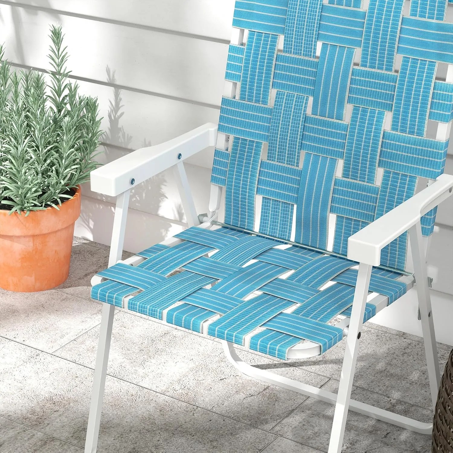 Outsunny Set of 4 Patio Folding Chairs, Classic Outdoor Camping Chairs, Portable Lawn Chair Set for Camping, Garden, Pool, Beach, Backyard with Armrests, Blue