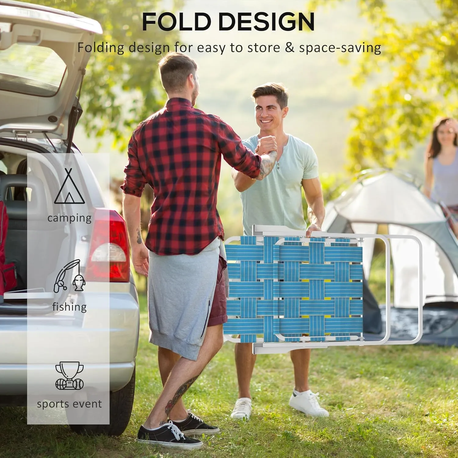 Outsunny Set of 4 Patio Folding Chairs, Classic Outdoor Camping Chairs, Portable Lawn Chair Set for Camping, Garden, Pool, Beach, Backyard with Armrests, Blue