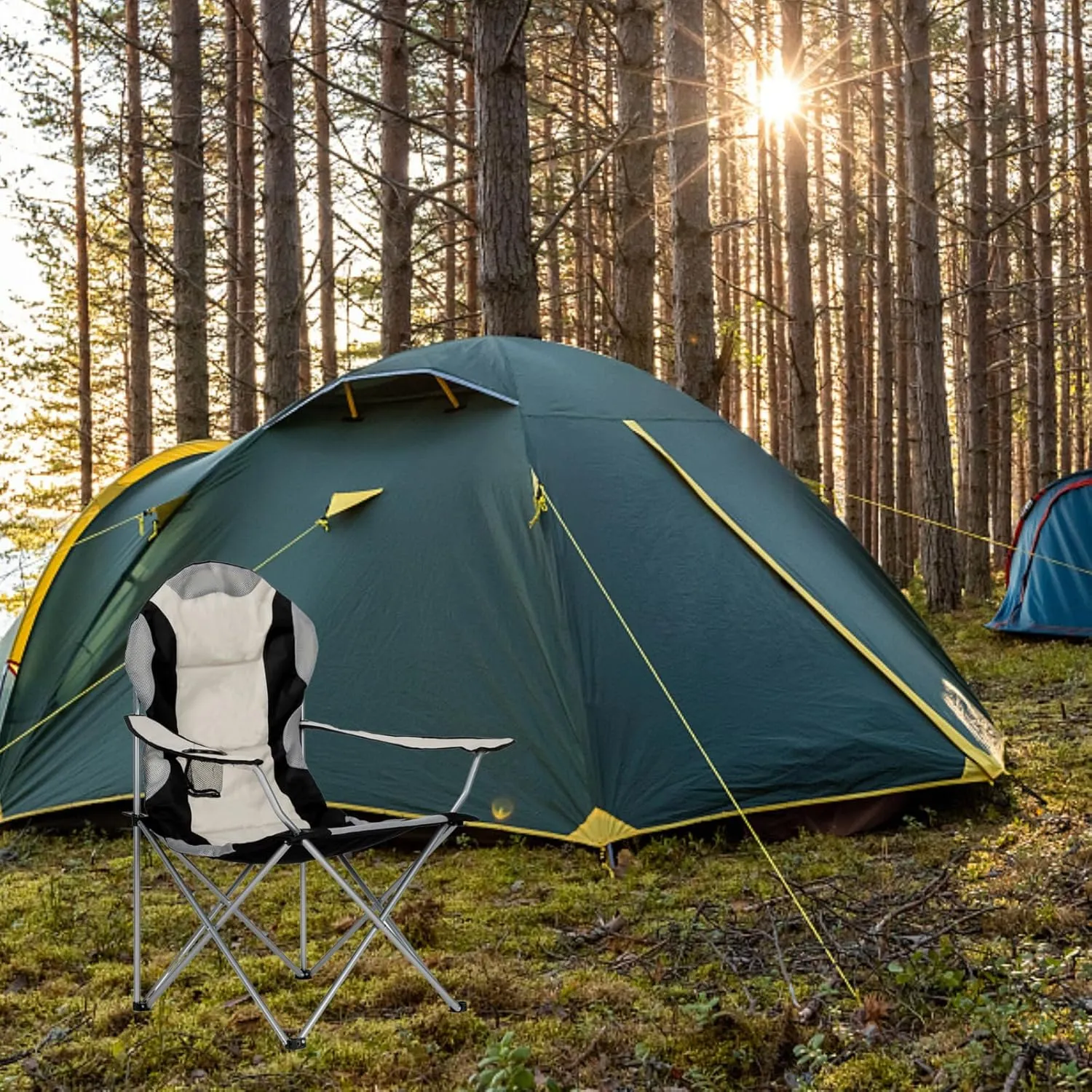Outvita Folding Camping Chair, Oversized Portable Padded Arm Chair with Carry Bag & Cup Holder for Outdoor Fishing Sports Hiking, Heavy Duty Supports 330 LBS (2)