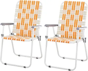 Outvita Webbed Lawn Chairs Set of 2, Foldable Metal Patio Chairs Stable Steel Outdoor Chair for Camping, Fishing, Beach, Poolside, Backyard and BBQ