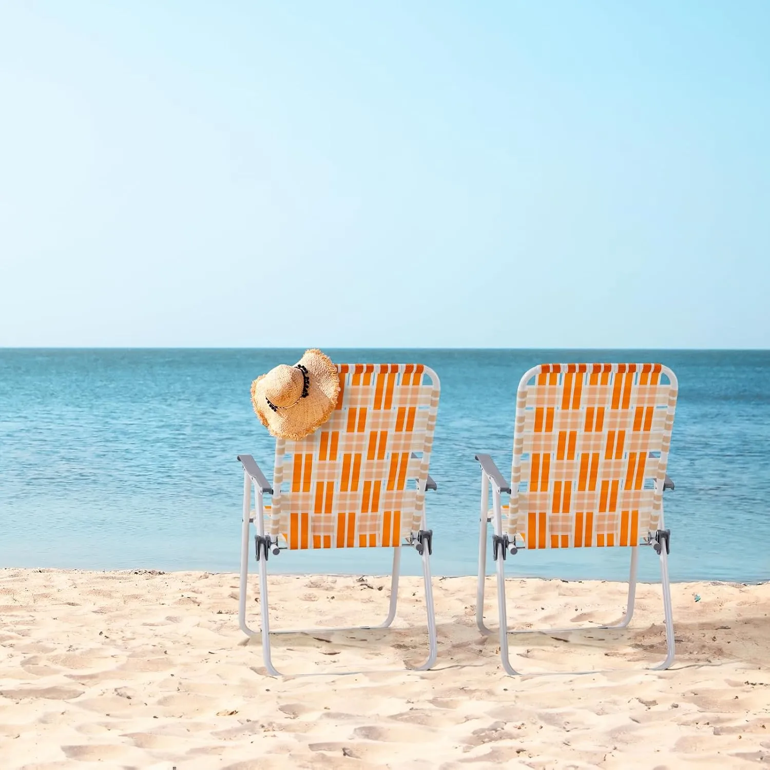 Outvita Webbed Lawn Chairs Set of 2, Foldable Metal Patio Chairs Stable Steel Outdoor Chair for Camping, Fishing, Beach, Poolside, Backyard and BBQ