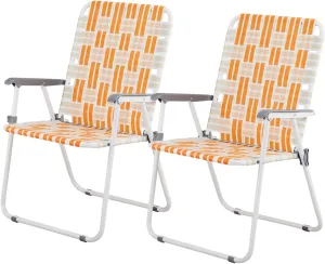 Outvita Webbed Lawn Chairs Set of 2, Foldable Metal Patio Chairs Stable Steel Outdoor Chair for Camping, Fishing, Beach, Poolside, Backyard and BBQ