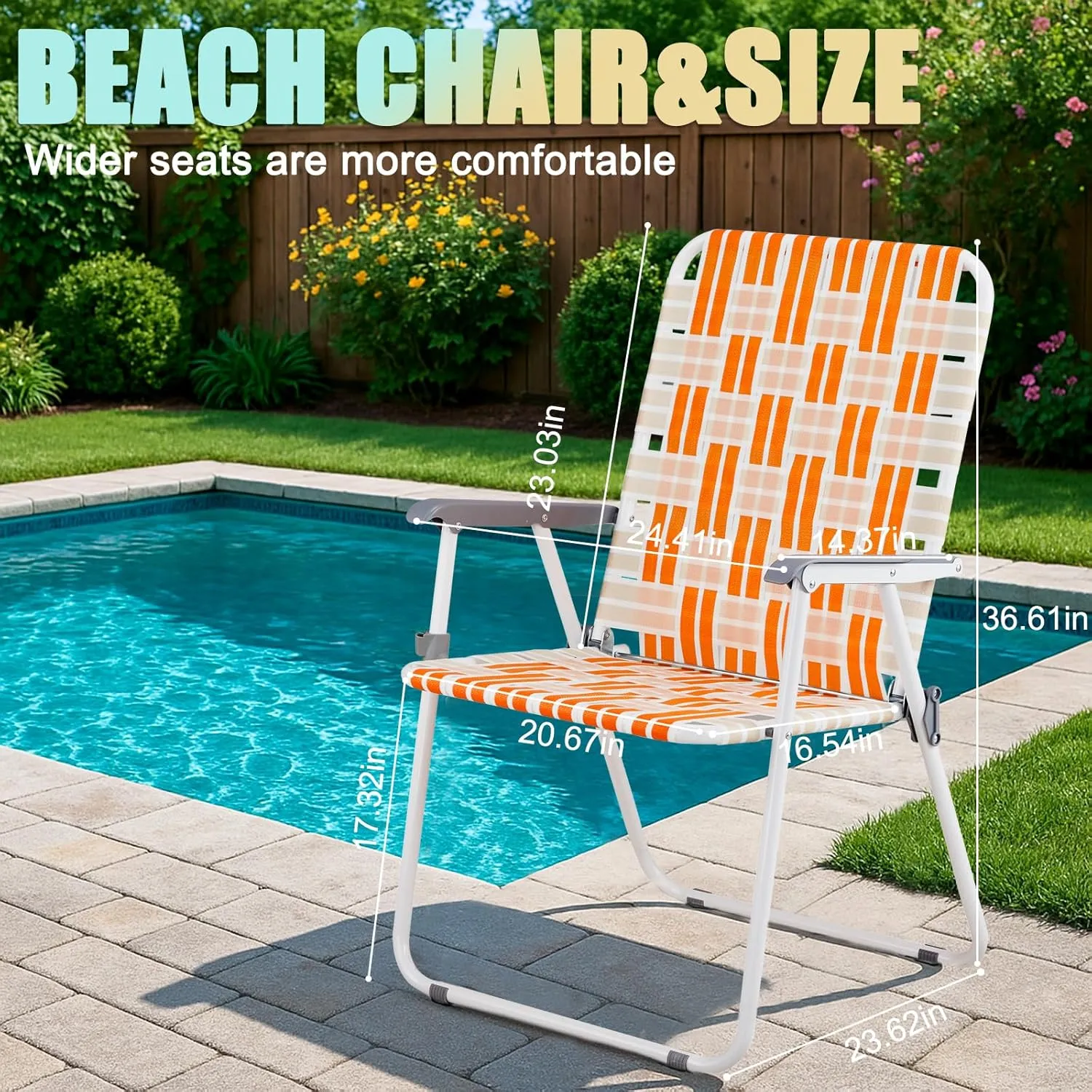 Outvita Webbed Lawn Chairs Set of 2, Foldable Metal Patio Chairs Stable Steel Outdoor Chair for Camping, Fishing, Beach, Poolside, Backyard and BBQ