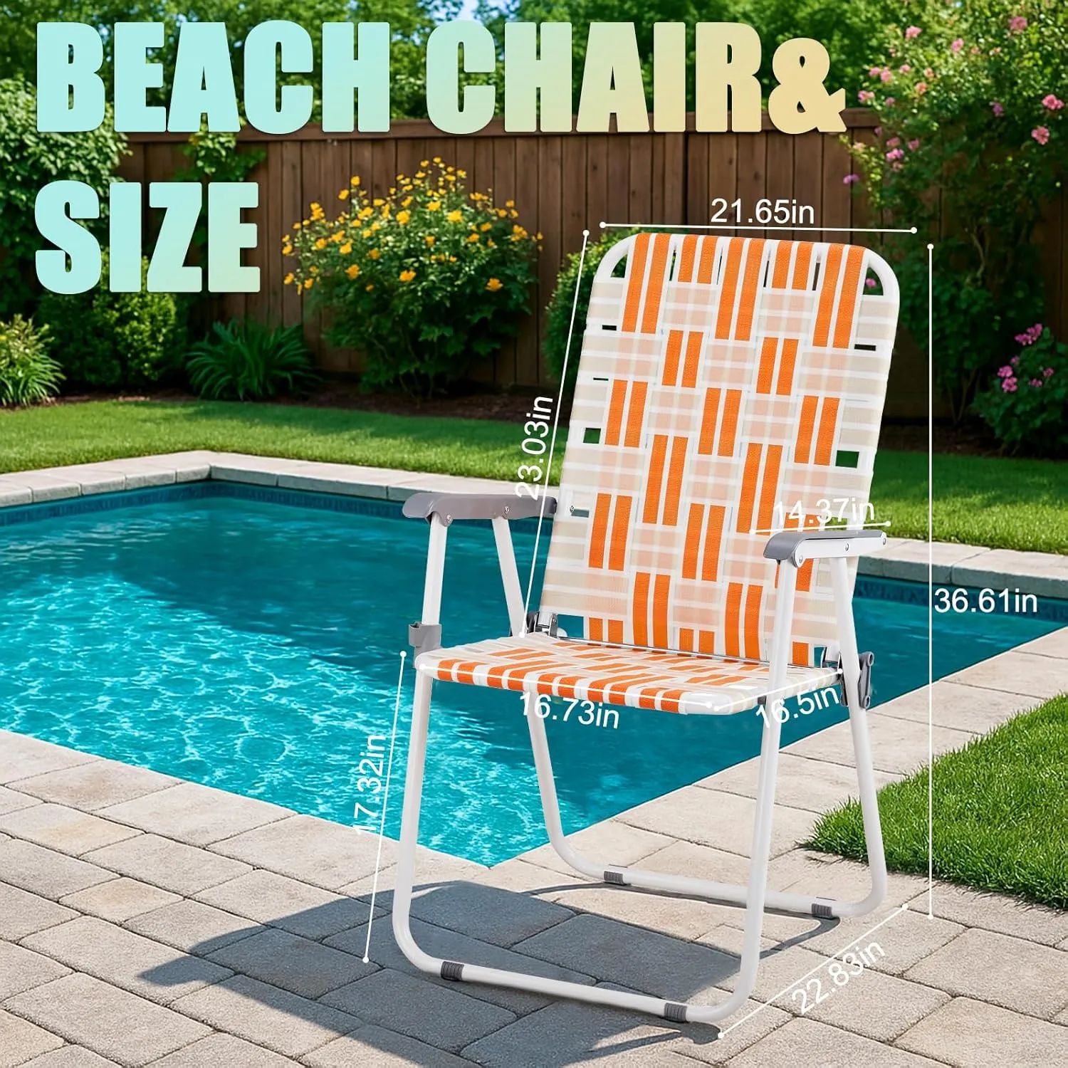 Outvita Webbed Lawn Chairs Set of 2, Foldable Metal Patio Chairs Stable Steel Outdoor Chair for Camping, Fishing, Beach, Poolside, Backyard and BBQ