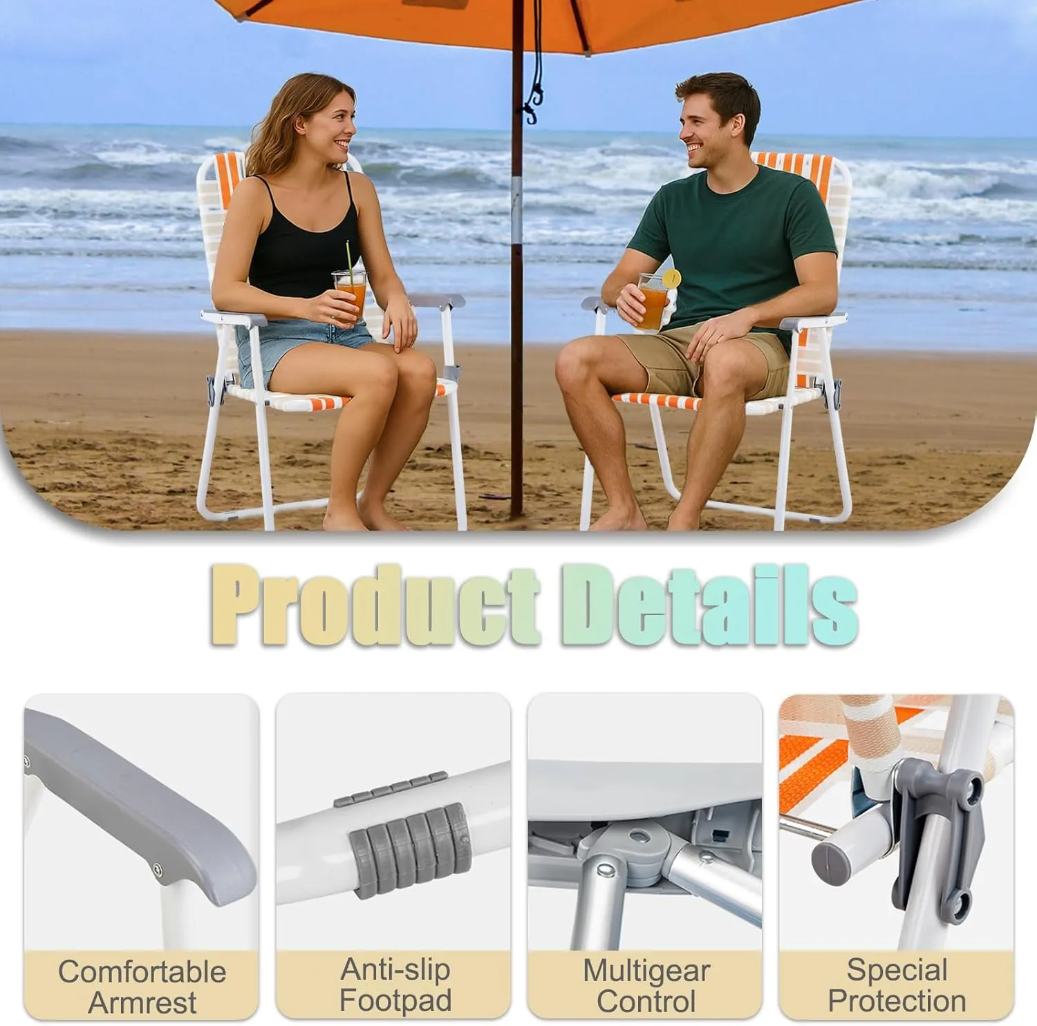 Outvita Webbed Lawn Chairs Set of 2, Foldable Metal Patio Chairs Stable Steel Outdoor Chair for Camping, Fishing, Beach, Poolside, Backyard and BBQ
