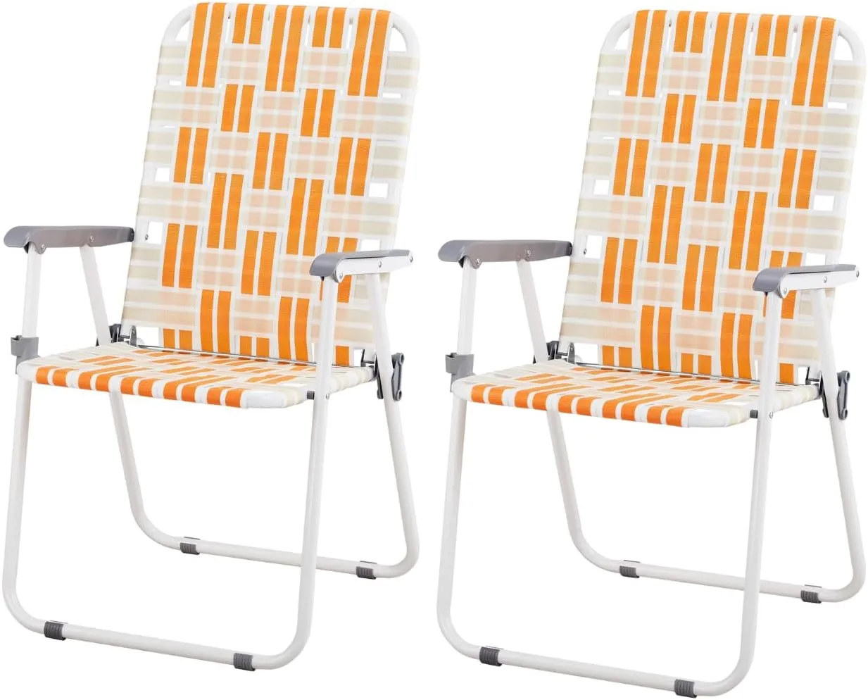Outvita Webbed Lawn Chairs Set of 2, Foldable Metal Patio Chairs Stable Steel Outdoor Chair for Camping, Fishing, Beach, Poolside, Backyard and BBQ