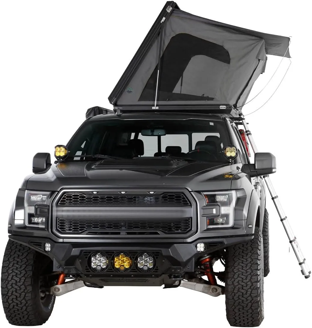 Overland Vehicle Systems HD Sidewinder Side Load Aluminum Hard Shell Roof Top Tent, Grey Body & Green Trim - Premium 280G Rip Stop Waterproof Tent Body - 2 to 3 Person Roof Top Tent