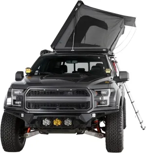 Overland Vehicle Systems HD Sidewinder Side Load Aluminum Hard Shell Roof Top Tent, Grey Body & Green Trim - Premium 280G Rip Stop Waterproof Tent Body - 2 to 3 Person Roof Top Tent