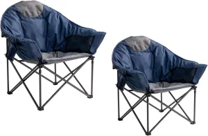 Oversized Camping Chair Padded Moon Saucer Chair Set of 2 with Cup Holder & Carry Bag, Heavy Duty 500lbs Capacity Folding Outdoor Lounge Chair for Lawn, Patio, Sports - Blue & Gray