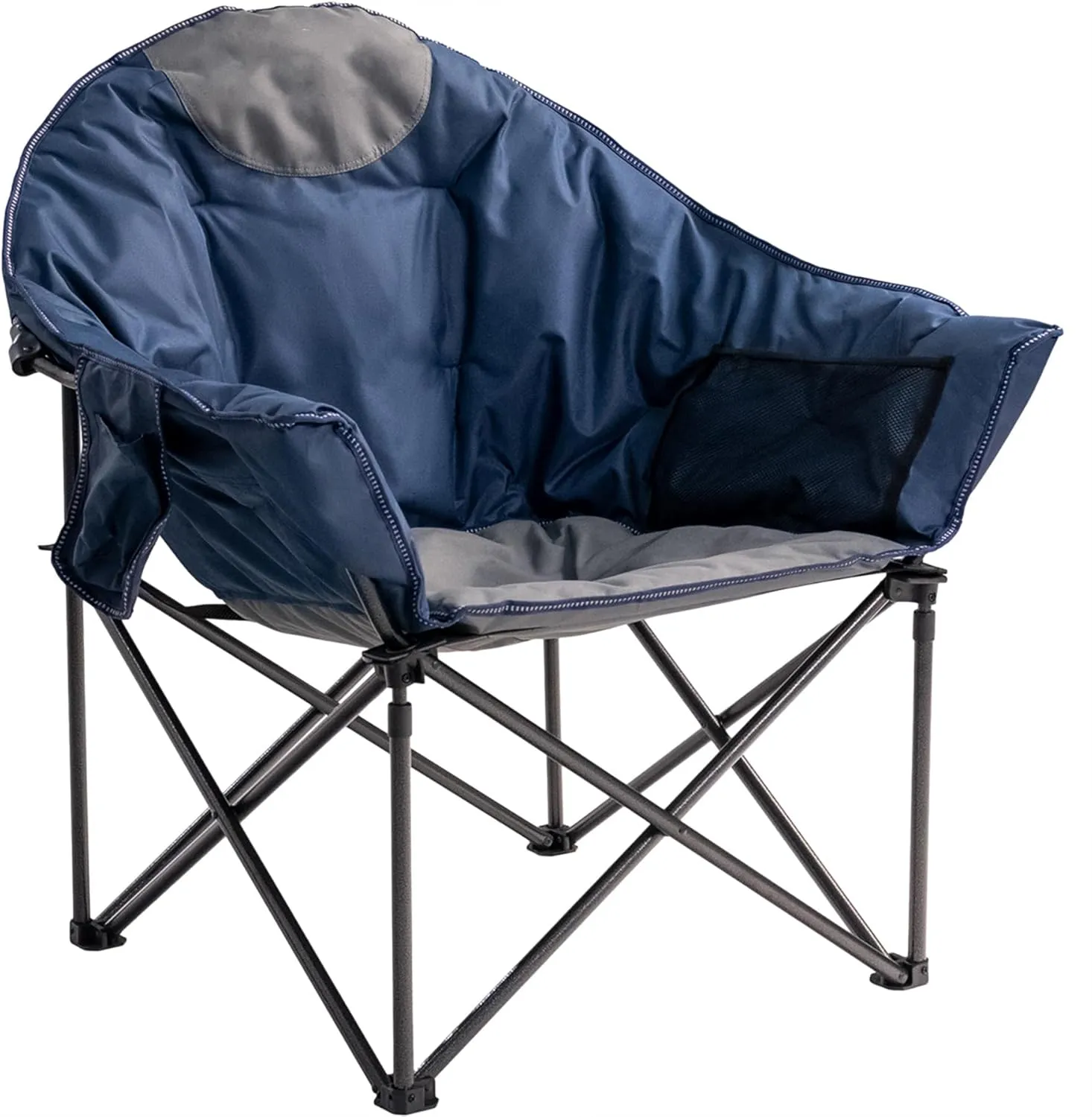 Oversized Camping Chair with Cup Holder & Carry Bag - 500lbs Heavy Duty Moon Saucer Chair for Outdoor, Lawn, Sports, Patio - Padded Folding Sofa Chair, Blue & Gray
