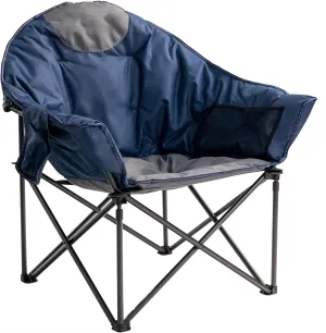 Oversized Camping Chair with Cup Holder & Carry Bag - 500lbs Heavy Duty Moon Saucer Chair for Outdoor, Lawn, Sports, Patio - Padded Folding Sofa Chair, Blue & Gray