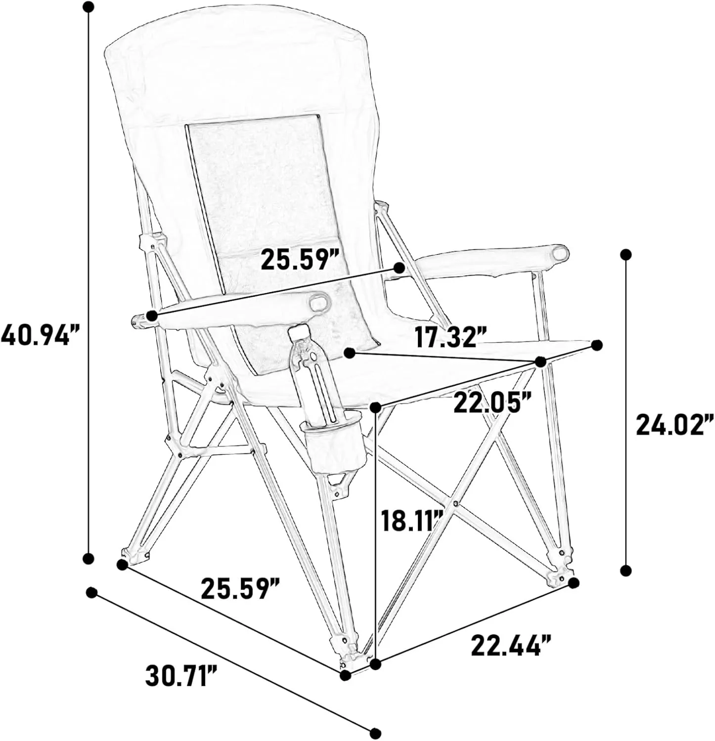 Oversized Camping Chairs, High Back Heavy Duty Lawn Chair Support 250LBS, Padded Portable Outdoor Chair with Cup Holder, Gray