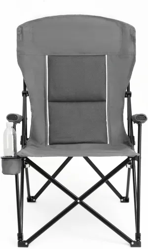 Oversized Camping Chairs, High Back Heavy Duty Lawn Chair Support 250LBS, Padded Portable Outdoor Chair with Cup Holder, Gray