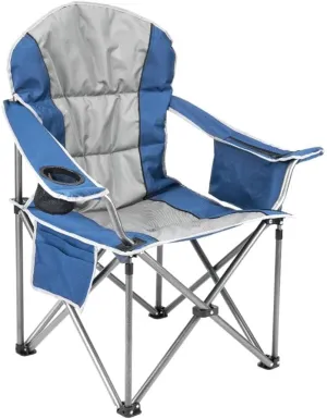 Oversized Camping Folding Chair, Heavy Duty Outdoor Chair with Padded Seat, Cup Holder, Side Pocket, Cooler Bag, 5000 LBS Steel Frame, Portable for Camping Beach Travel (Blue Gray   Iron   Nylon)