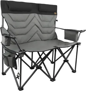 Oversized Loveseat for Adults,2 Person Portable Padded Camping Chair Heavy Duty,Arm Chair with Cup Hold,Folding Camping Loveseat for Outdoor Lawn Beach-Supports 650 LBS,Grey Black