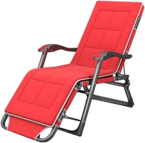 Oversized Padded Gravity Chair Armrest XXL Folding Patio Lounge Recliner for Outdoor Deck Porch 300kg Weight(Red)