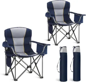 Oversized Portable Camping Folding Chair, Heavy Duty Foldable Outdoor Chair, Camp Chair with Cup Holder and Cooler Bag for Camp, Travel, Support 450 LBS, 2 Pack(Blue)…