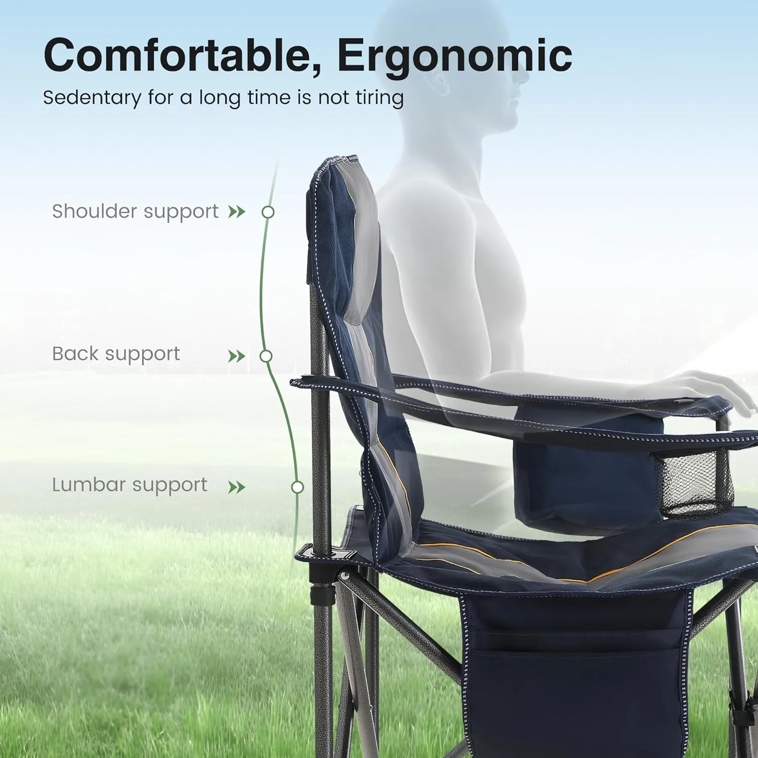 Oversized Portable Camping Folding Chair, Heavy Duty Foldable Outdoor Chair, Camp Chair with Cup Holder and Cooler Bag for Camp, Travel, Support 450 LBS, 2 Pack(Blue)…