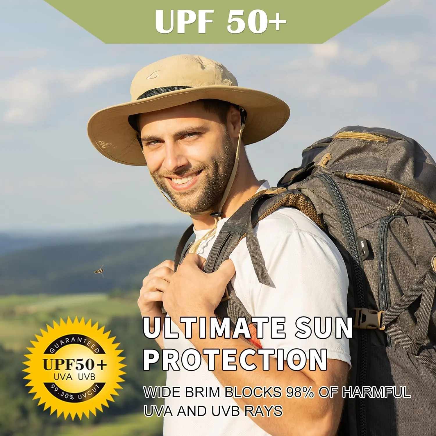 Oversized XL XXL Waterproof Sun Hat for Big Heads Mesh Bucket Hat Wide Brim Adjustable Packable Hiking Beach Fishing