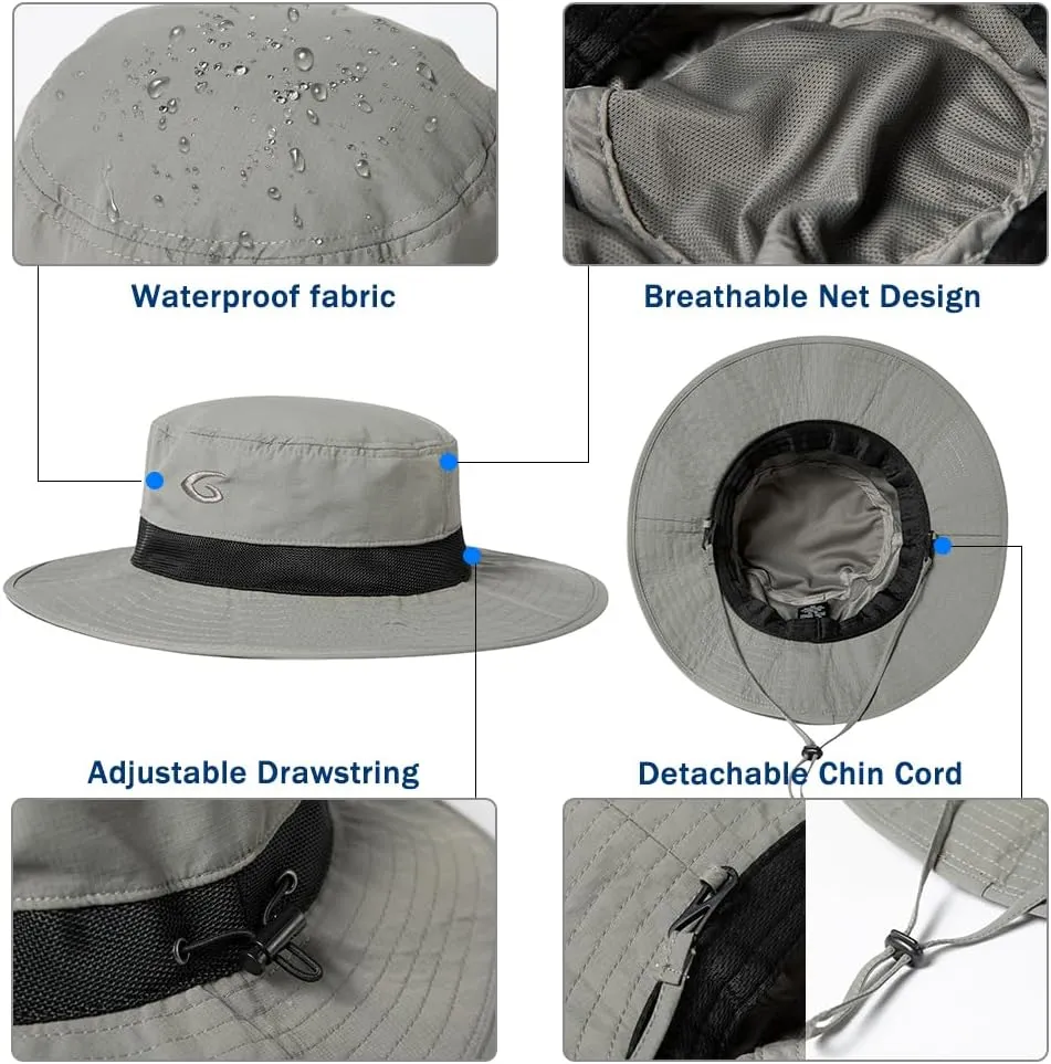 Oversized XL XXL Waterproof Sun Hat for Big Heads Mesh Bucket Hat Wide Brim Adjustable Packable Hiking Beach Fishing