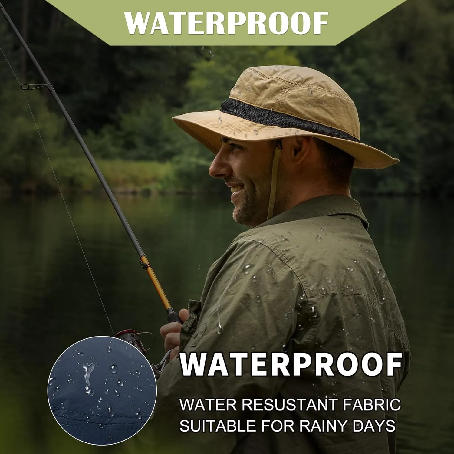 Oversized XL XXL Waterproof Sun Hat for Big Heads Mesh Bucket Hat Wide Brim Adjustable Packable Hiking Beach Fishing