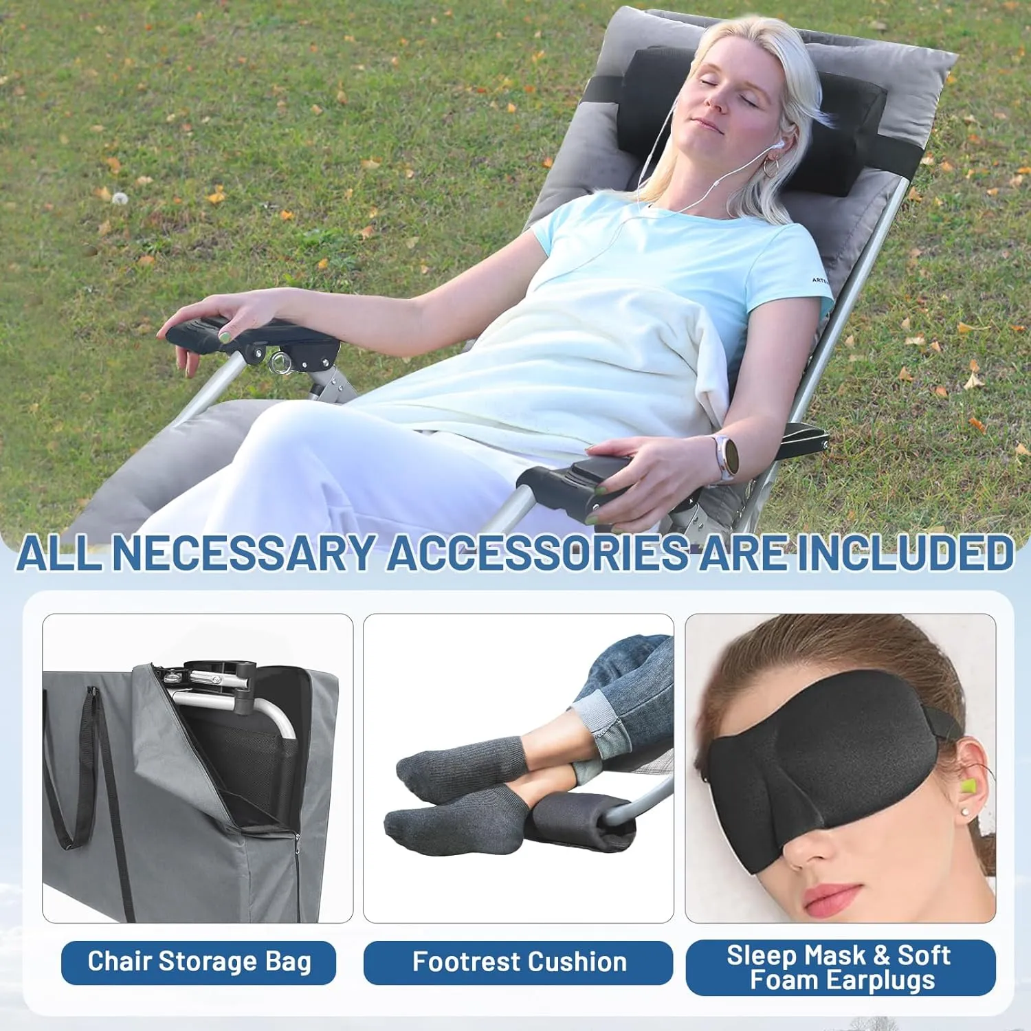 Oversized Zero Gravity Chair, XL Lounge Chair 29” Width, Padded Recliner Chair W/Removable Cushion & Adj Headrest, Storage Bag, Footrest Cushion, Cup Holder, for Indoor Outdoor, Gray