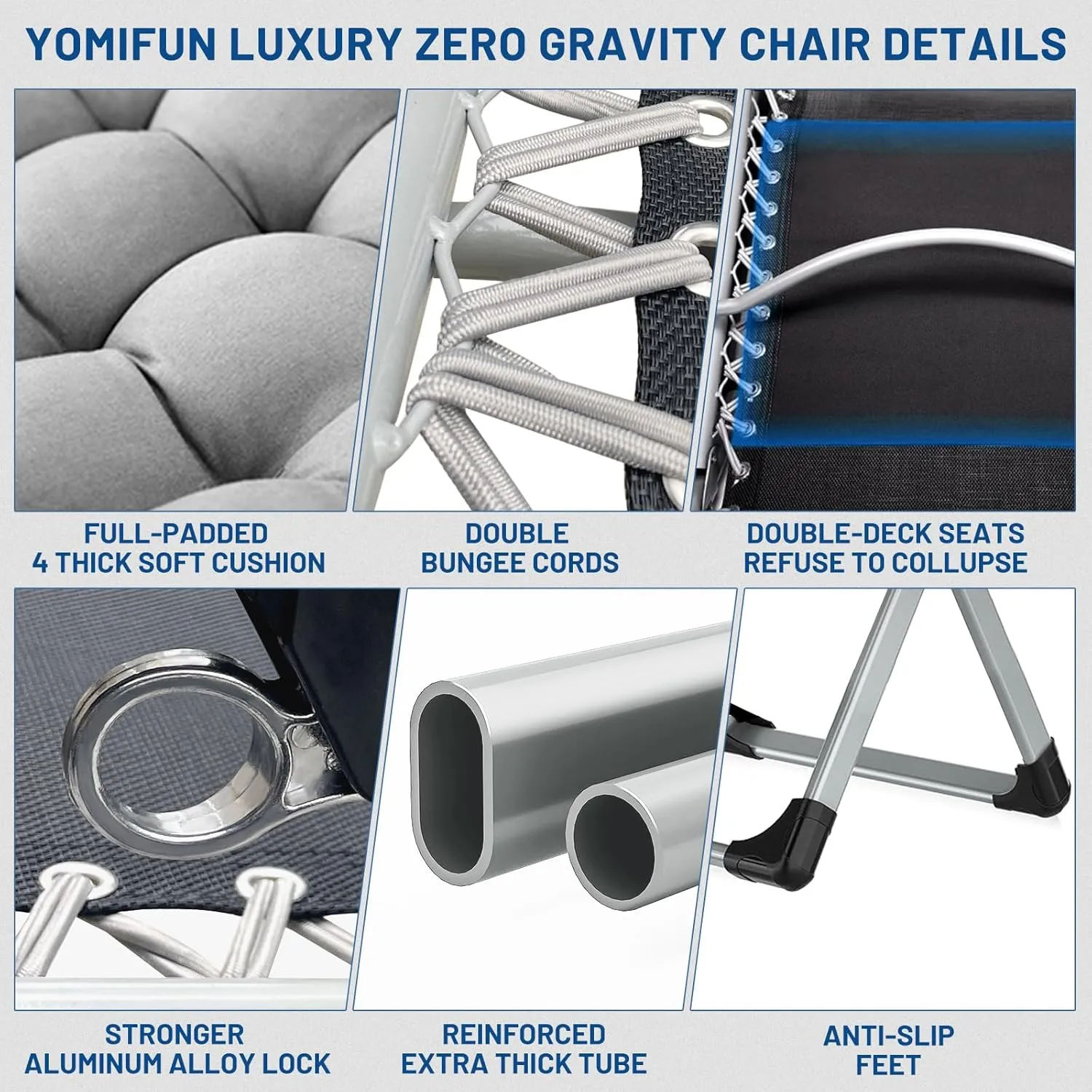 Oversized Zero Gravity Chair, XL Lounge Chair 29” Width, Padded Recliner Chair W/Removable Cushion & Adj Headrest, Storage Bag, Footrest Cushion, Cup Holder, for Indoor Outdoor, Gray