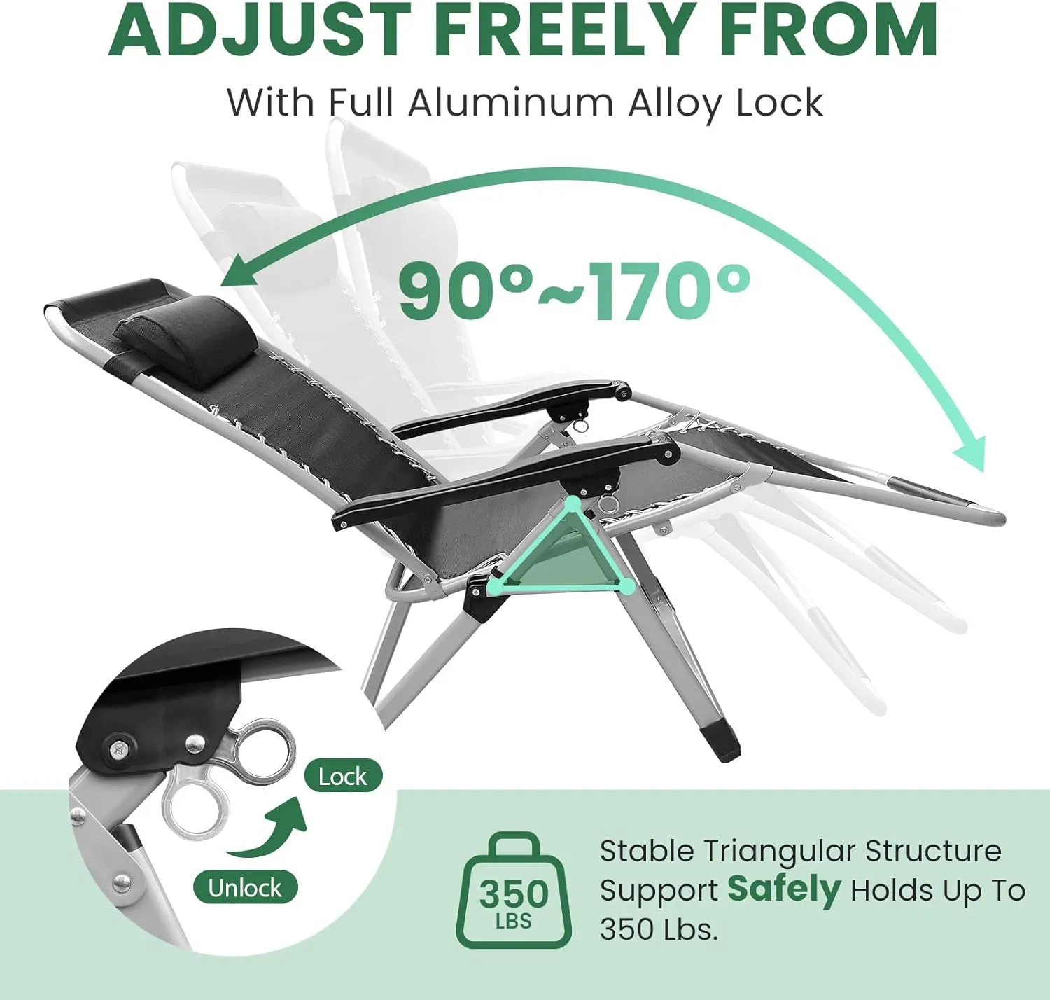 Oversized Zero Gravity Chair, XL Lounge Chair 29” Width, Padded Reclining Camping Chair W/Removable Cushion & Adj Headrest, Storage Bag, Footrest Cushion, Cup Holder, for Indoor Outdoor, Gray