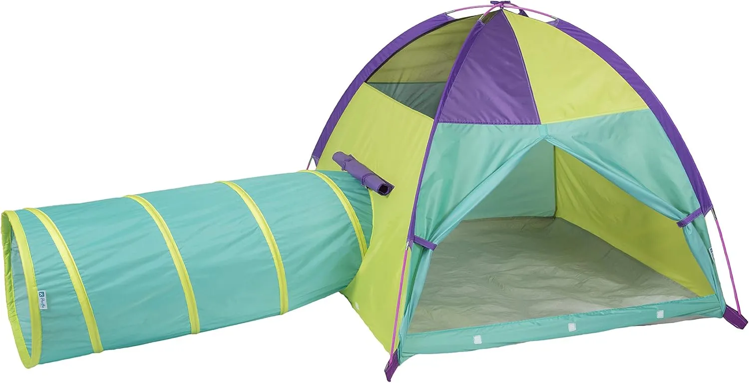 Pacific Play Tents 20418 Neon Hide-Me Dome Tent and Tunnel Combo, Play Tent 48" x 48" x 42" High - Tunnel 4' x 19" Diameter