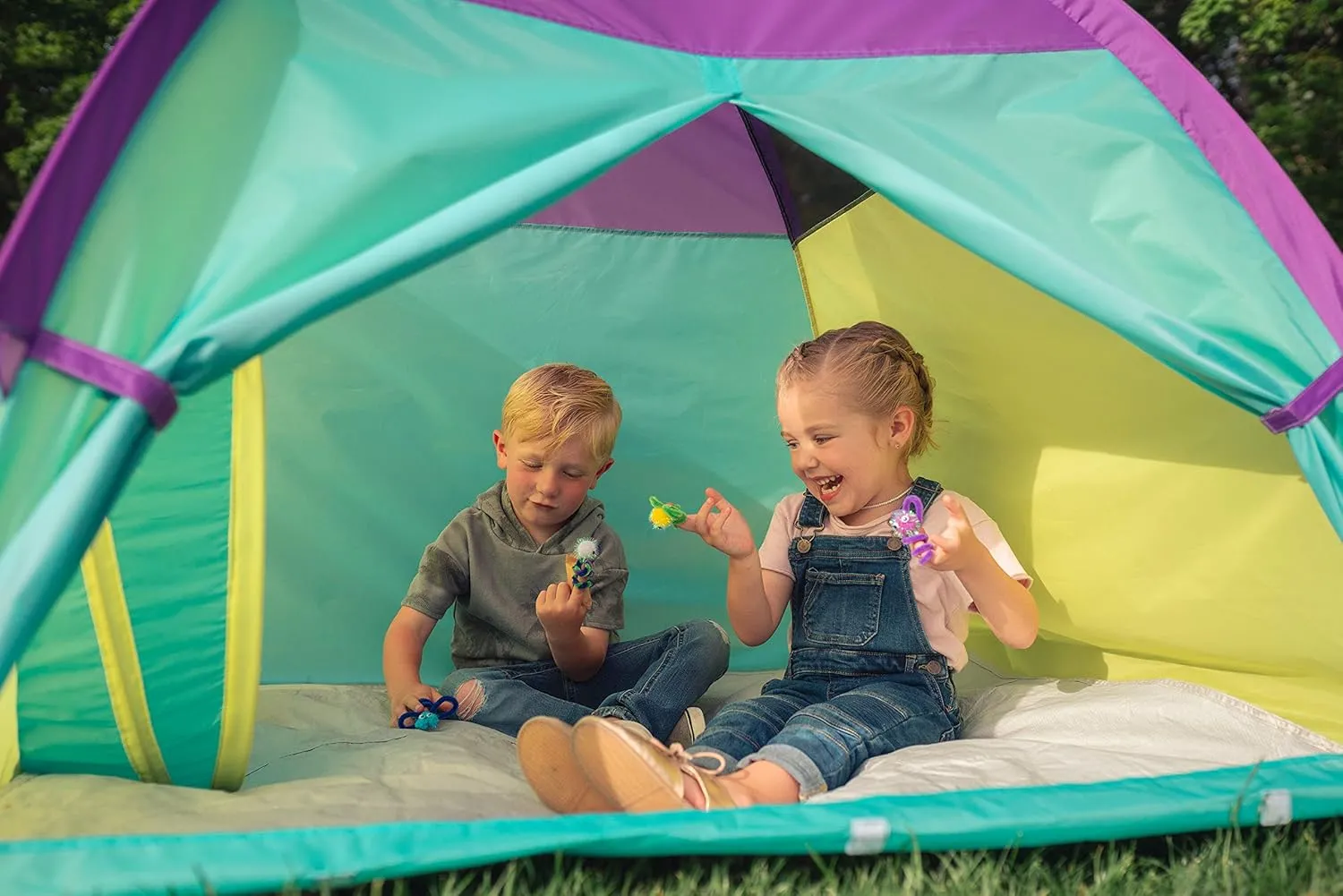 Pacific Play Tents 20418 Neon Hide-Me Dome Tent and Tunnel Combo, Play Tent 48" x 48" x 42" High - Tunnel 4' x 19" Diameter