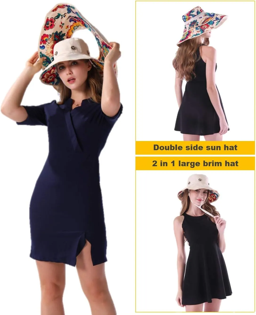 Packable Extra Large Brim Floppy Sun Hat Reversible UPF 50  Beach Sun Bucket Hat