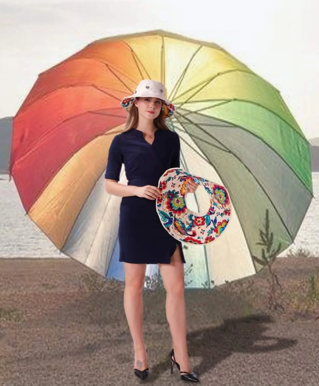 Packable Extra Large Brim Floppy Sun Hat Reversible UPF 50  Beach Sun Bucket Hat