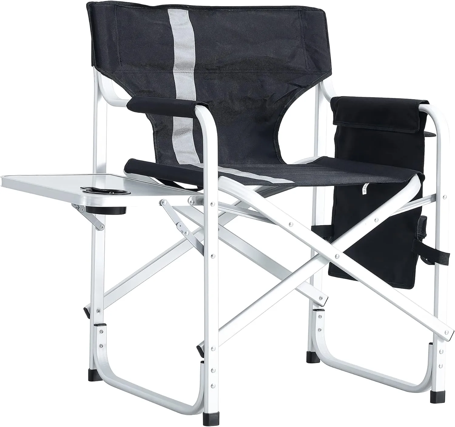 Padded Folding Outdoor Chair with Side Table and Storage Pockets,Lightweight Oversized Directors Chair for Indoor, Outdoor Camping, Picnics and Fishing (1, Black  Gray 1)