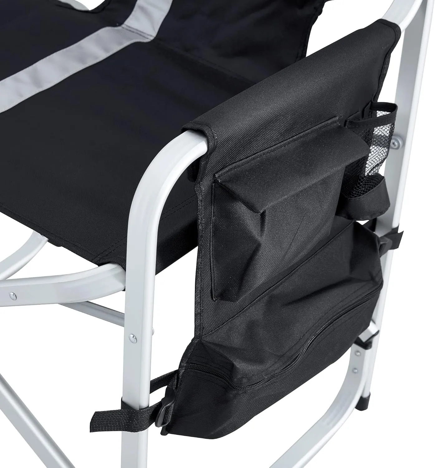Padded Folding Outdoor Chair with Side Table and Storage Pockets,Lightweight Oversized Directors Chair for Indoor, Outdoor Camping, Picnics and Fishing (1, Black  Gray 1)