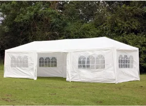 Palm Springs 10 x 30 Foot White Party Tent Gazebo Canopy with Sidewalls