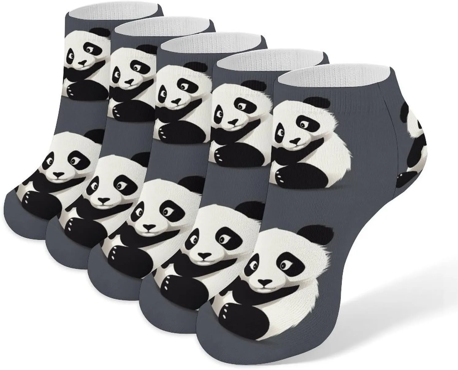 Panda Animal Ankle Socks for Men & Women, 5 Pairs Breathable Soft Low Cut Socks, Stretch Sweat Wicking Sox