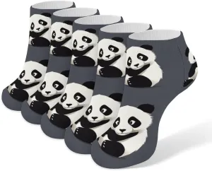 Panda Animal Ankle Socks for Men & Women, 5 Pairs Breathable Soft Low Cut Socks, Stretch Sweat Wicking Sox
