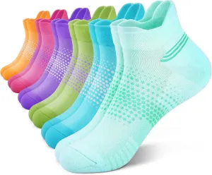 PAPLUS Ankle Compression Socks for Women 6 Pairs, Running Socks with Heel Tab, Cushioned Low Cut Athletic Socks