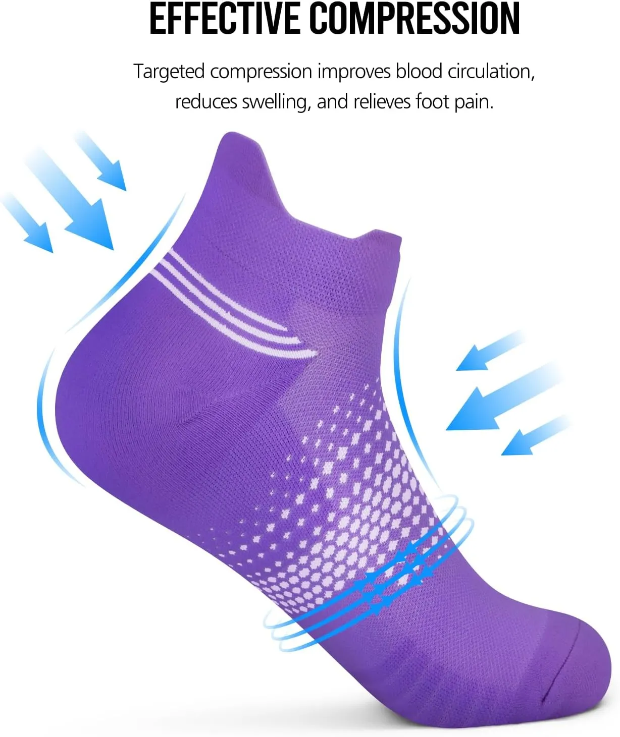 PAPLUS Ankle Compression Socks for Women 6 Pairs, Running Socks with Heel Tab, Cushioned Low Cut Athletic Socks