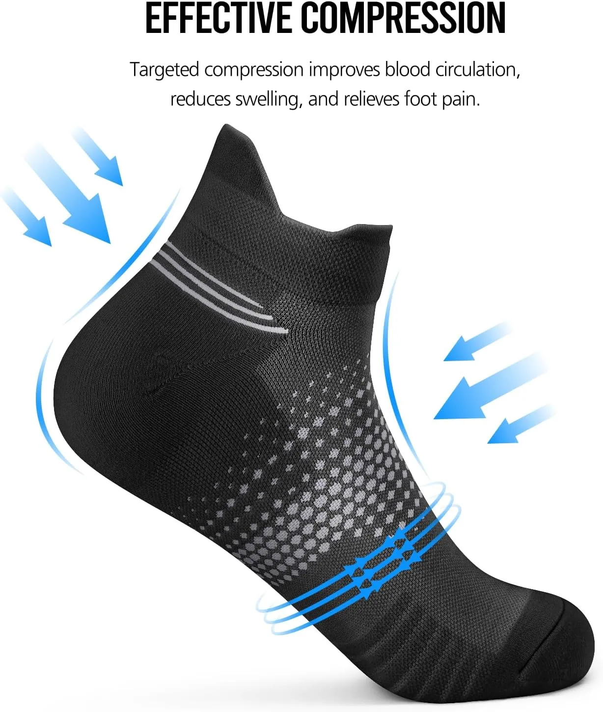 PAPLUS Ankle Compression Socks for Women 6 Pairs, Running Socks with Heel Tab, Cushioned Low Cut Athletic Socks