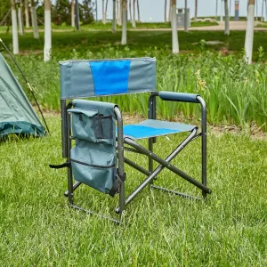 Patio Furniture Conversation Sets,Padded Folding Chair with Storage Pockets,Lightweight Oversized Directors Chair for indoor,Outdoor Camping,Picnics and Fishing(1PC Blue/Grey Folding Chairs)