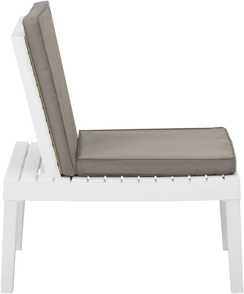Patio Lounge Chair with Cushion - White Plastic Outdoor Chair for Patio, Garden, and Poolside Relaxation