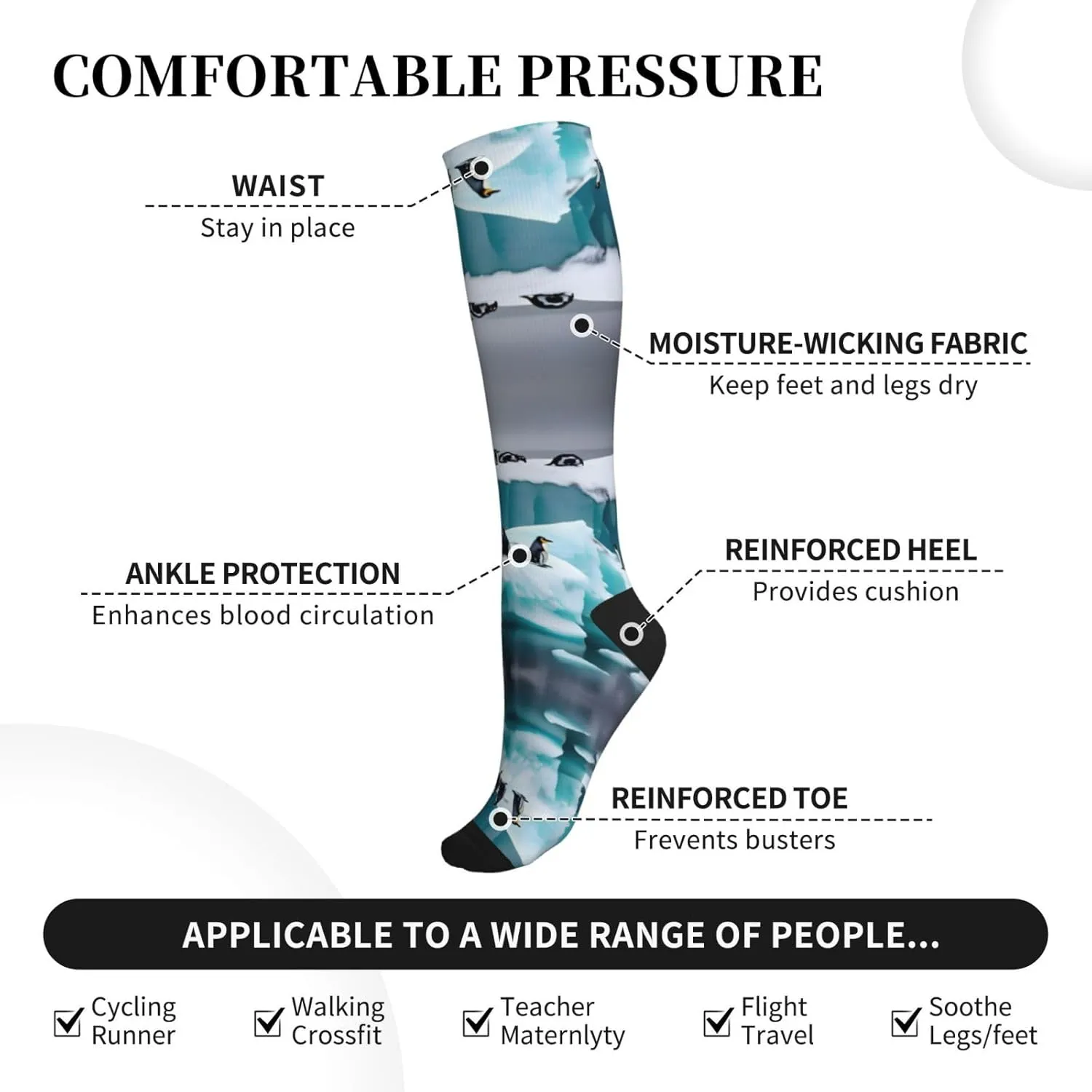 Penguins On The Iceberg Print Ankle Support Socks,Running Socks,Compression Socks For Women Men,For Athletic Hiking