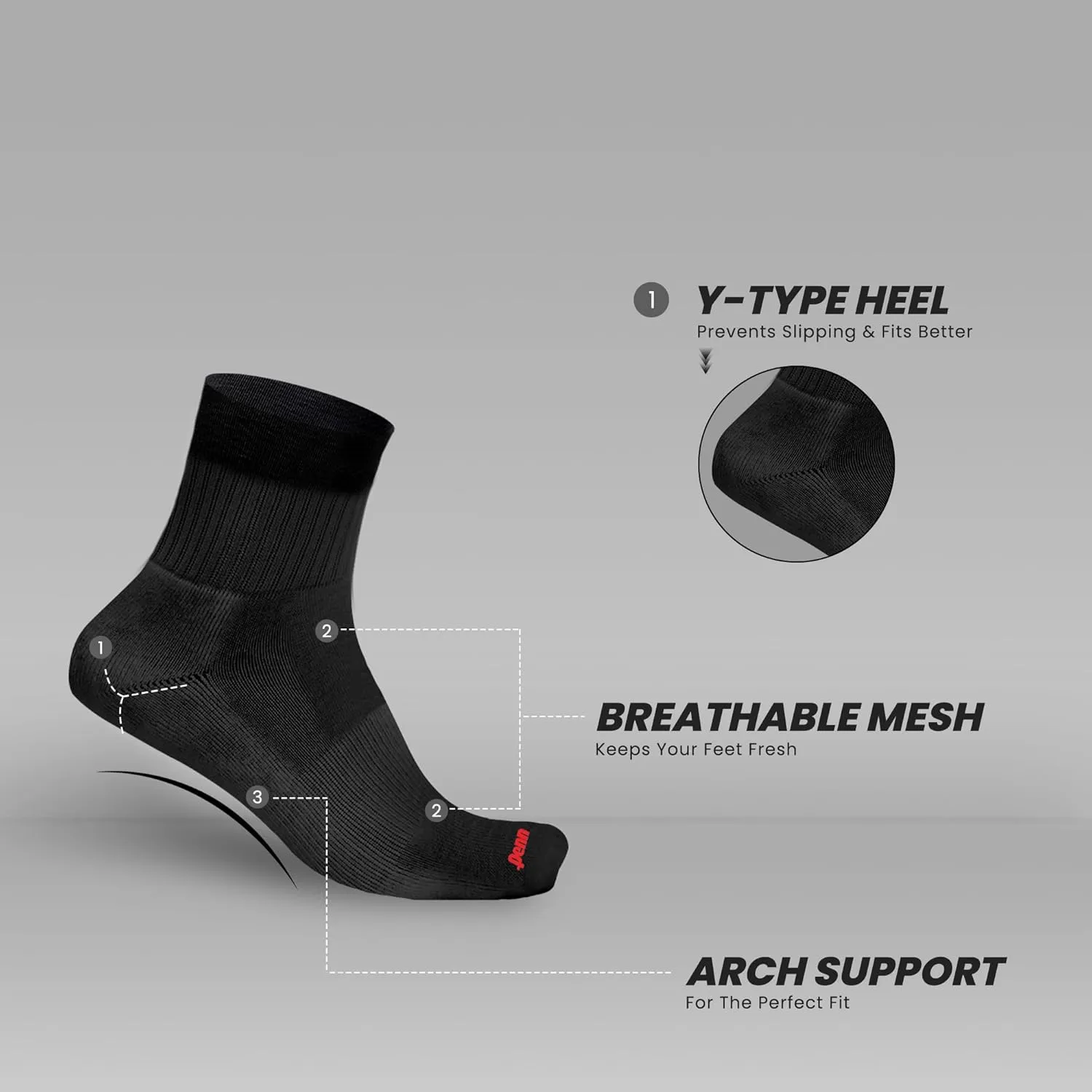 Penn Men's Cushioned Quarter Socks |Ideal for Sports, Gym, Hiking & Everyday Wear