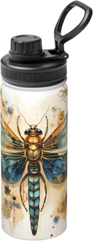 PHAYAH Golden Delicate Dragonfly On Yellow Background Camping Hiking Hydration Flask Stainless Steel, Double Walled & Vacuum Insulated Water Bottle