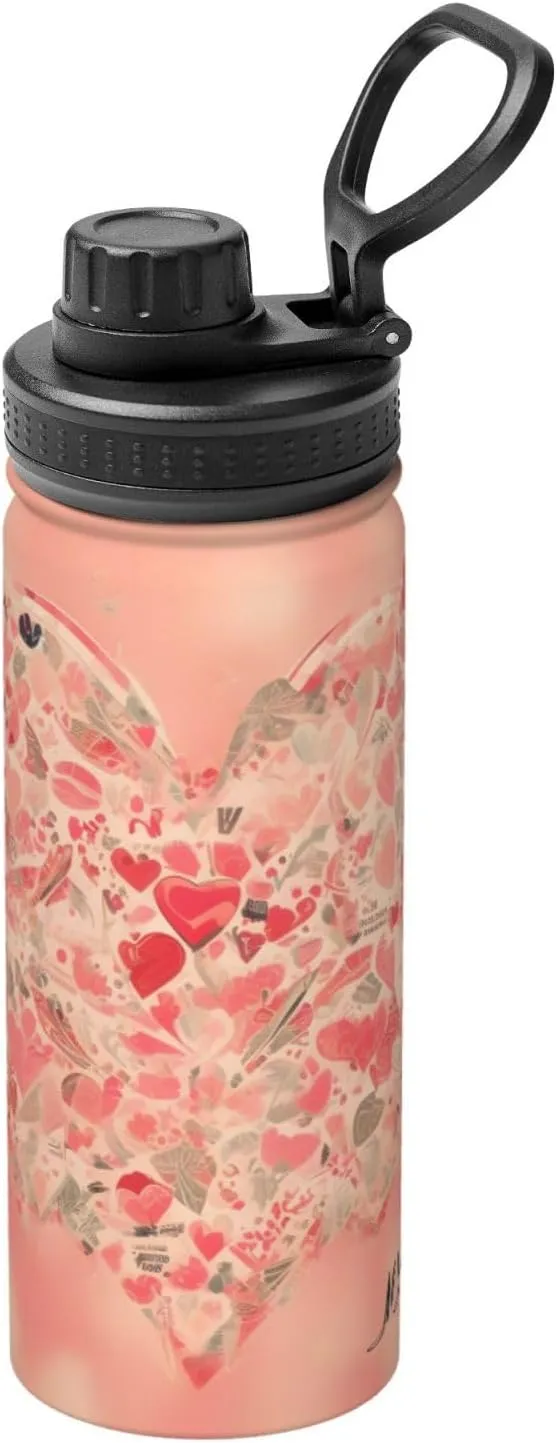 PHAYAH Heart Flowers Camping Hiking Hydration Flask Stainless Steel, Double Walled & Vacuum Insulated Water Bottle