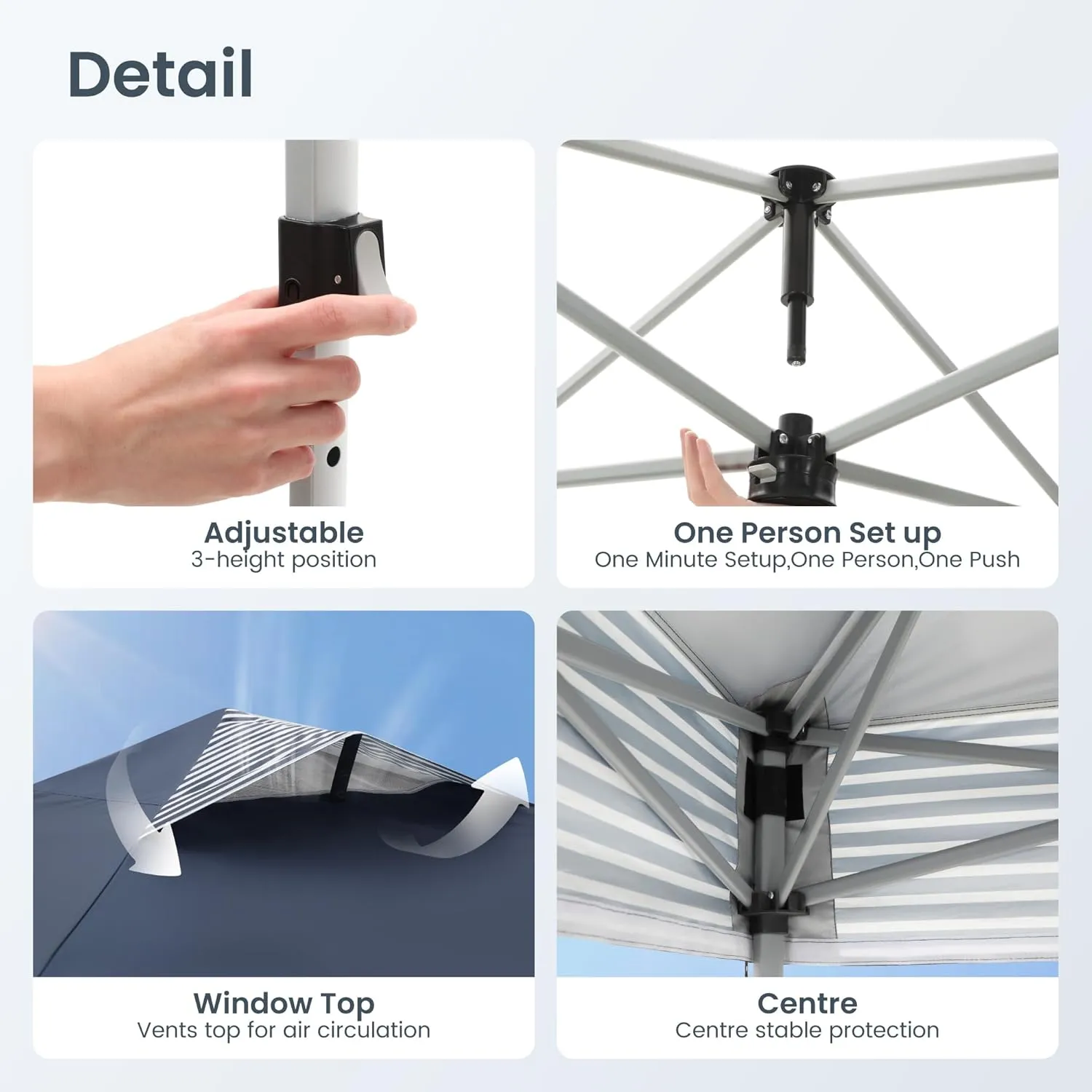 PHI VILLA 10'x10' Pop Up Canopy Tent with Sidewalls - Easy Up Tent with Mesh Windows for Ventilation, Waterproof Design - Ideal for Parties, Beach, and Outdoor Events (Navy Stripe)